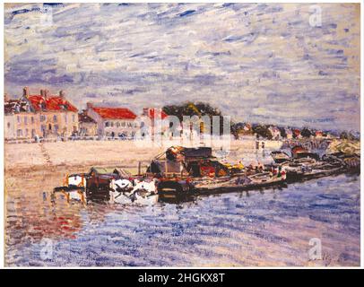 Alfred Sisley - Barges sur le Loing à Saint-Mammès Banque D'Images