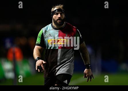 Twickenham, Royaume-Uni.21st janvier 2022.Coupe des champions européens de rugby.Harlequins V Castres Olympique.Twickenham Stoop.Twickenham.Joe Marler (Harlequins).Credit: Sport en images/Alamy Live News Banque D'Images