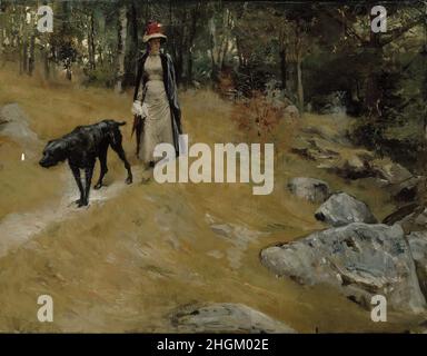 Sur la rive - Annie Edelfelt avec un chien - 1883 - huile sur toile 45,5 x 58 cm - Edelfelt Albert Banque D'Images