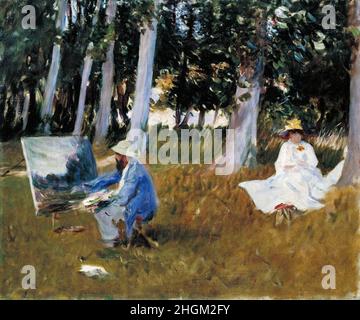 Claude Monet peinture au bord d'un bois - 1885 - huile sur toile 54 x 64,8 cm - Sargent John Singer Banque D'Images