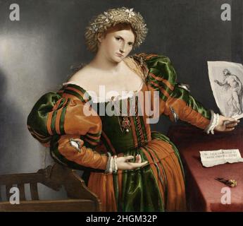Portrait d'une femme inspirée par Lucretia - 1530 03 - huile sur toile 96,5 x 110,6 cm - Lotto Lorenzo Banque D'Images