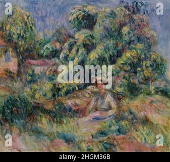 Renoir Auguste - Private Collectionemme du jardin de Cagnesemme assise dans l'herbe - 1918 - huile sur toile 43,8 x 49,5 cm Banque D'Images