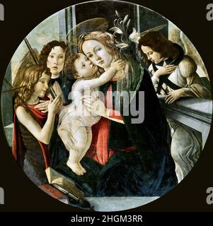 Palazzo Pitti, Galleria Palatina - Madonna col Bambino, San Giovannino e gli Arcangeli Michele e Gabriele - 1485c.- olio su tavola, diaBotticelli Sandro Banque D'Images