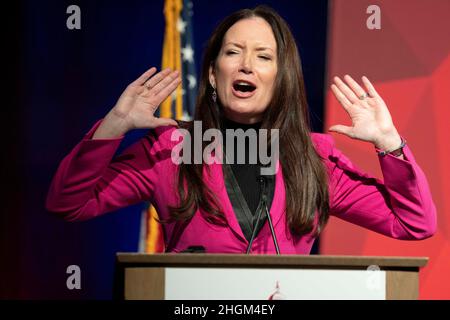 Austin, États-Unis.21st janvier 2022.Brooke Rollins, ancienne conseillère à la Maison-Blanche de Trump, parle de son temps passé dans l'aile ouest lors de la conférence politique annuelle de la Texas public Policy Foundation.Rollins dirige maintenant un groupe de réflexion conservateur à Washington, DC.©Bob Daemmrich Banque D'Images