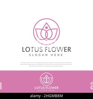 Fleur Lotus cercle abstrait logo salon de beauté Spa Cosmetics marque Linear style.Modèle de vecteur de conception de logotype Illustration de Vecteur