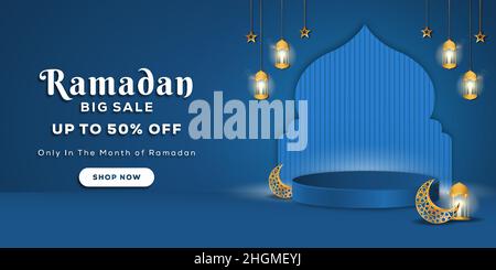 Ramadan affiche de promotion de grande vente avec un podium pour le produit de démonstration Illustration de Vecteur