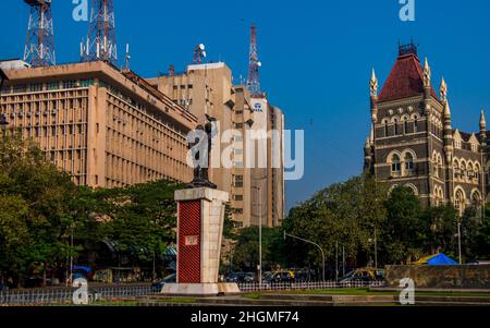 MUMBAI, INDE - 26 novembre 2021 : Humatma Chowk (place Martyr), célèbre attraction de South Mumbai visitée par de nombreux touristes Banque D'Images