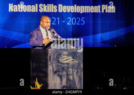 James Marape, PM de la PNG, lors du lancement des plans nationaux d'enseignement supérieur et technique (2021 - 2030) et de développement des compétences (2021 - 2025) Banque D'Images
