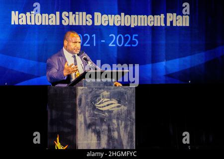 James Marape, PM de la PNG, lors du lancement des plans nationaux d'enseignement supérieur et technique (2021 - 2030) et de développement des compétences (2021 - 2025) Banque D'Images