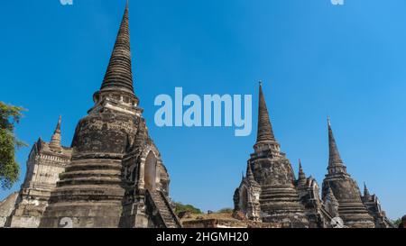 Les pagodes emblématiques de Wat Phra Sri Sanphet, le temple le plus célèbre d'Ayutthaya, ancienne capitale de la Thaïlande et site classé au patrimoine mondial Banque D'Images