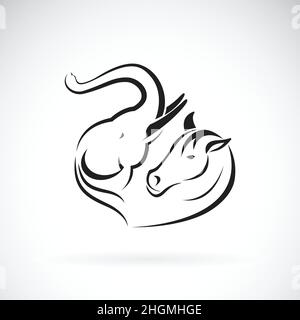 Vecteur d'une tête d'éléphant et d'une tête de cheval sur fond blanc.Animaux sauvages.Logo ou icône éléphant et cheval.Illustrateur de vecteur en couches facile à modifier Illustration de Vecteur