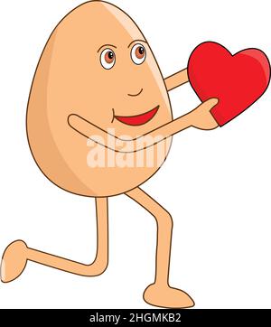 Bonne bande dessinée de l'oeuf avec un coeur mignon dans sa main.Illustration vectorielle. Illustration de Vecteur