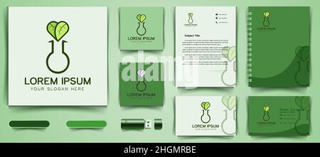 Feuille et tube à essai, logo de laboratoire sain et modèle de marque d'entreprise dessins inspiration isolé sur fond blanc Illustration de Vecteur