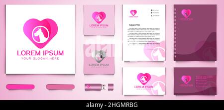 Silhouette de tête chien, logo d'amour d'animal de compagnie et modèle de marque d'affaires conceptions inspiration isolé sur fond blanc Illustration de Vecteur