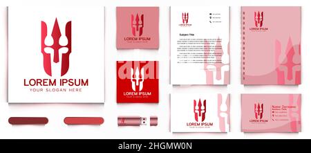 Red Spartan Warrior logo et carte de visite modèle de marquage conceptions inspiration isolé sur fond blanc Illustration de Vecteur