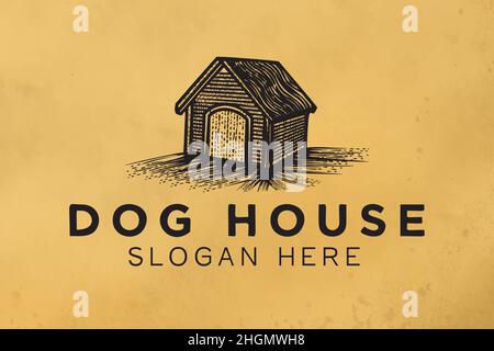 Hand drawn dog house dessins de logos Inspiration isolé sur fond blanc Illustration de Vecteur