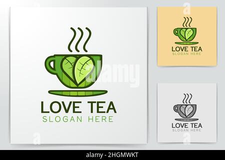 Tasse de thé vert, d'amour, dessins de la feuille d'Inspiration isolé sur fond blanc Illustration de Vecteur