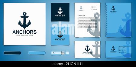 Icône d'ancre Marine nautique mer océan bateau logo et business branding template dessins inspiration isolé sur fond blanc Illustration de Vecteur