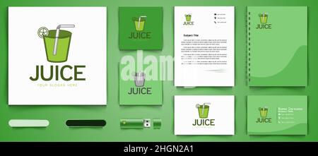 Verre, chaux, et paille, jus vert logo et business marque template Designs inspiration isolé sur fond blanc Illustration de Vecteur