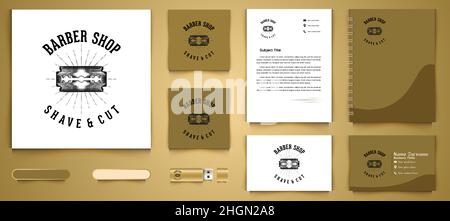 Lame de rasoir dessinée à la main, logo de barbershop et modèle de marque d'entreprise dessins inspiration isolé sur fond blanc Illustration de Vecteur