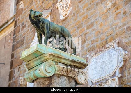 Rome, Italie - 25 mai 2018: Capitoline Wolf Lupa Capitolina réplique de la statue à côté du Palais Senatorio Sénat et du Musée Capitoline à Campidoglio Banque D'Images