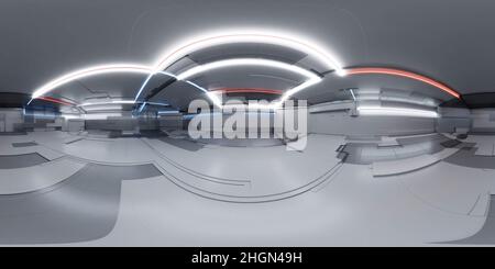 panorama à 360 degrés de la station de technologie futuriste moderne vaisseau spatial laboratoire de science-fiction. 3d rendu de l'illustration hdr hdri vr réalité virtuelle Banque D'Images