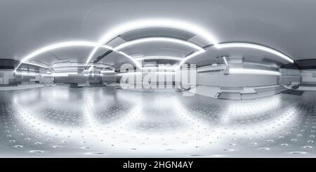 panorama à 360 degrés de la station de technologie futuriste moderne vaisseau spatial laboratoire de science-fiction. 3d rendu de l'illustration hdr hdri vr réalité virtuelle Banque D'Images