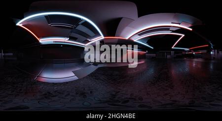 panorama à 360 degrés de la station de technologie futuriste sombre moderne navire spatial laboratoire de science-fiction. 3d rendu de l'illustration hdr hdri vr réalité virtuelle Banque D'Images