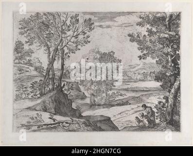 Le paysage avec la famille 1643 Giovanni Francesco Grimaldi Italien.Le paysage avec la famille.Giovanni Francesco Grimaldi (italien, Bologne 1606–1680 Rome).1643. Gravure; premier état de deux.Imprime Banque D'Images