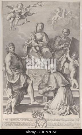 Madonna et l'enfant au centre avec Saint Jean le Baptiste, Saint Luc, le Pape Peter Celestini, et les anges 1694 Robert van Audenaerde.Madonna et l'enfant au centre avec Saint Jean-Baptiste, Saint Luc, le Pape Peter Celestini et les anges.Robert van Audenaerde (flamand, Gand 1663–1743 Gand).1694. Gravure et gravure.Imprime Banque D'Images