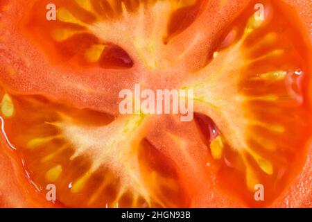 Macro d'une coupe transversale de tomate Banque D'Images