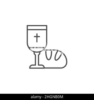 Icône de la ligne Sainte communion.Affiche de style linéaire de goblet et de pain pour le concept mobile et la conception de Web.Icône vectorielle de pain et de tasse à vin.Symbole, logo i Illustration de Vecteur