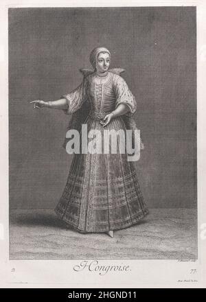 Hongroise 1714–15 après Jean Baptiste Vanmour.Hongroise.Planche 77; de 'Recueil de cent estampes represent differentes nations du Levant'.Après Jean Baptiste Vanmour (français, Valenciennes 1671–1737 Istanbul (Constantinople)).1714–15.Gravure et gravure.Jacques le Hay.Imprime Banque D'Images