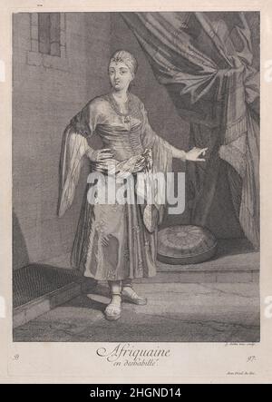 Afriquaine, en deshabillé 1714–15 après Jean Baptiste Vanmour.Afriquaine, en deshabillé.Planche 97; de 'Recueil de cent estampes represent differentes nations du Levant'.Après Jean Baptiste Vanmour (français, Valenciennes 1671–1737 Istanbul (Constantinople)).1714–15.Gravure et gravure.Jacques le Hay.Imprime Banque D'Images