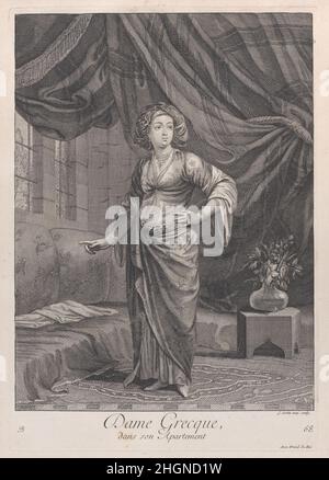 Dame grecque, dans son appartement 1714–15 après Jean Baptiste Vanmour.Dame grecque, dans son appartement.Planche 68; de 'Recueil de cent estampes represent differentes nations du Levant'.Après Jean Baptiste Vanmour (français, Valenciennes 1671–1737 Istanbul (Constantinople)).1714–15.Gravure et gravure.Jacques le Hay.Imprime Banque D'Images