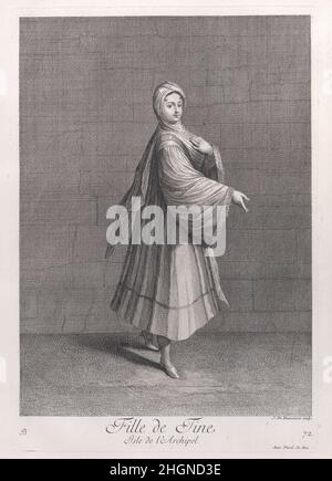 Fille de Tine, île de l'Archipel 1714–15 après Jean Baptiste Vanmour.Fille de Tine, île de l'Archipel.Planche 72; de 'Recueil de cent estampes represent differentes nations du Levant'.Après Jean Baptiste Vanmour (français, Valenciennes 1671–1737 Istanbul (Constantinople)).1714–15.Gravure et gravure.Jacques le Hay.Imprime Banque D'Images
