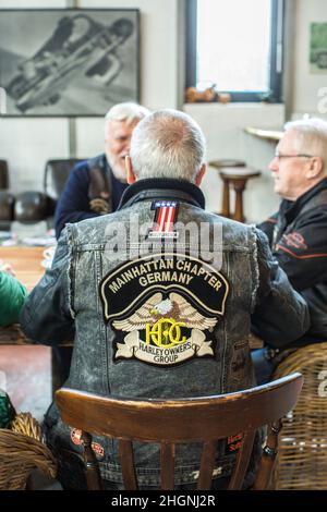 Harley Davidson cavaliers de la section Mainhattan Allemagne réunion à Francfort-sur-le-main . Banque D'Images