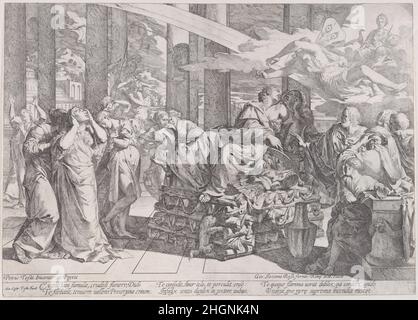 Le suicide de Dido qui s'incline sur un pyre au centre, entouré de nombreuses figures 1650–55 Giovanni Cesare Testa Italien.Le suicide de Dido qui s'incline sur un pyre au centre, entouré de nombreuses figures.Giovanni Cesare Testa (italien, ca.1630–1655).1650–55.Gravure.Imprime Banque D'Images