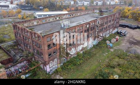 Great Northern Railway Warehouse Nottingham UK abandonné bâtiment abandonné vue de drone aérien Banque D'Images