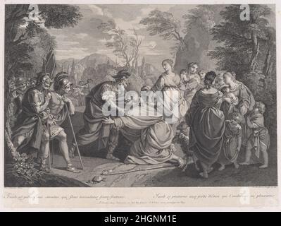 Jacob se promère devant Ésaü, après Etienne Jeaurat 1744 Michel Aubert.Jacob se promère devant Ésaü, après Etienne Jeaurat.Michel Aubert (français, 1700–1757 Paris).1744. Décapage.Imprime Banque D'Images