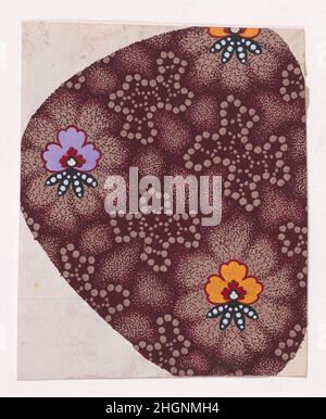Textile Design avec alternant lignes verticales de fleurs stylisées décorées de perles et lignes alternées de formes Amoeba faites avec des points sur un motif abstrait de nid d'abeilles fond 1840 Anonyme, alsacien, 19th siècle feuille de papier rectangulaire avec un dessin textile d'un groupe, daté de 1840, fait à Mulhouse,L'Alsace est un important centre de production textile du XIXe siècle dans la région du Haut-Rhin en France.Le dessin est composé de rangées verticales alternées de fleurs stylisées avec trois pétales et quatre feuilles décorées de perles encadrées par des rangées alternées d'amibe sha Banque D'Images
