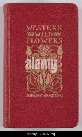 Field Book of Western Wild Flowers, avec cinq cents illustrations en noir et blanc,Et quarante-huit plaques de couleur tirées de la nature par l'auteur 1915 Margaret Neilson Armstrong 'non signé Margaret Armstrong reliure design de l'or stylisé fleurs sauvages sur rouge maroc cuir grainé tissus flexibles avec des bords pigmentés orange.Comprend 500 illustrations en noir et blanc et 48 illustrations en couleur de Miss Armstrong.Conçu, recherché, écrit (Thornber a agi comme un auteur consultant) et illustré par Miss Armstrong, le Field Book of Western Wild Flowers a été le premier champ gui Banque D'Images