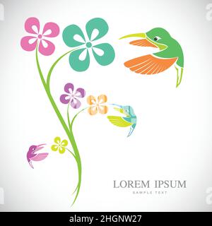 Motif vectoriel de colibri et de fleurs sur fond blanc.Illustration vectorielle superposée facile à modifier. Illustration de Vecteur