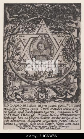 Portrait de Charles Delorme 1630 Jacques Callot Français les scènes représentées dans ces médaillons et cocarelles ovales sont (de gauche à droite et de haut en bas) :L'Annonciation, Jésus avec les médecins du Temple, la circoncision, la Présentation au Temple, la Transfiguration, la Crucifixion, la Descent de la Croix et la Résurrection.Portrait de Charles Delorme.Variae tum Passionis Christi tum vitae beatae Mariae Virginis; les Mystères de la passion suite appelée aussi Mystères de la vie de Jésus et Mystères de la vie de Jésus et de la vie de la Sainte-MarieVierge.Jacques Callot (F Banque D'Images