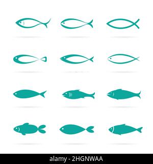 Ensemble d'icônes de poissons vectoriels sur fond blanc, icônes de poissons vectoriels pour votre conception.Illustration vectorielle superposée facile à modifier. Illustration de Vecteur