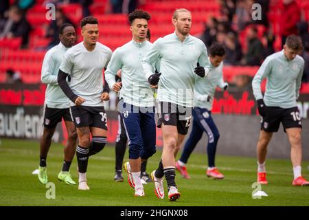 Fulham Tim REAM (13) avant le match de championnat du Sky Bet au stade bet365, Stoke-on-Trent.Date de la photo: Samedi 22 janvier 2022. Banque D'Images