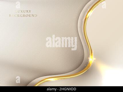 Abstrait élégant modèle design 3D éléments courbes d'onde dorée avec effet de lumière sur fond marron clair.Style luxueux et moderne.Graphique vectoriel Illustration de Vecteur