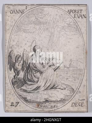 S. Jean, apôtre et évangéliste (St.Jean, Apôtre et évangéliste), décembre 27th, des Images de tous les Saincts et Saintes de l'Année (Images de tous les Saints et événements religieux de l'année) 1636 Jacques Callot French cet imprimé fait partie d'une série comprenant une page de titre, une frontispice et 122 plaques.Chacune de ces 122 plaques contient quatre scènes ovales représentant des saints et des événements religieux pour chaque jour de l'année.Cette gravure était à l'origine l'une des quatre scènes ovales sur une plaque de la série.S. Jean, apôtre et évangéliste (St.Jean, Apôtre et évangéliste), décembre 27th, de L Banque D'Images