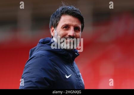 Danny Cowley, responsable de Portsmouth, vu avant le match de la Sky Bet League One au stade de Light, Sunderland.Date de la photo: Samedi 22 janvier 2022. Banque D'Images