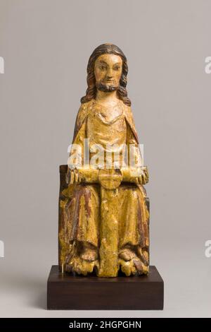 Dieu de la Trinité ca.1300 les chrétiens allemands du Moyen-âge croyaient que Dieu est trois personnes : le Père, le fils et le Saint-Esprit.Ce Dieu enthroné le Père vient d'une composition plus grande connue sous le nom de Vierge de Sanctuaire, comme l'exemple complet exposé à proximité (suivant no17.190.185).Des sculptures de dévotion étaient souvent faites d'éléments multiples; dans cette composition, le corpus du Christ de la croix et le Dove du Saint-Esprit sont absents.Des sculptures étroitement liées produites dans le Rhin supérieur et la région du lac de Constance ont été créées spécifiquement pour les couvents femelles, ce qui suggère cela Banque D'Images